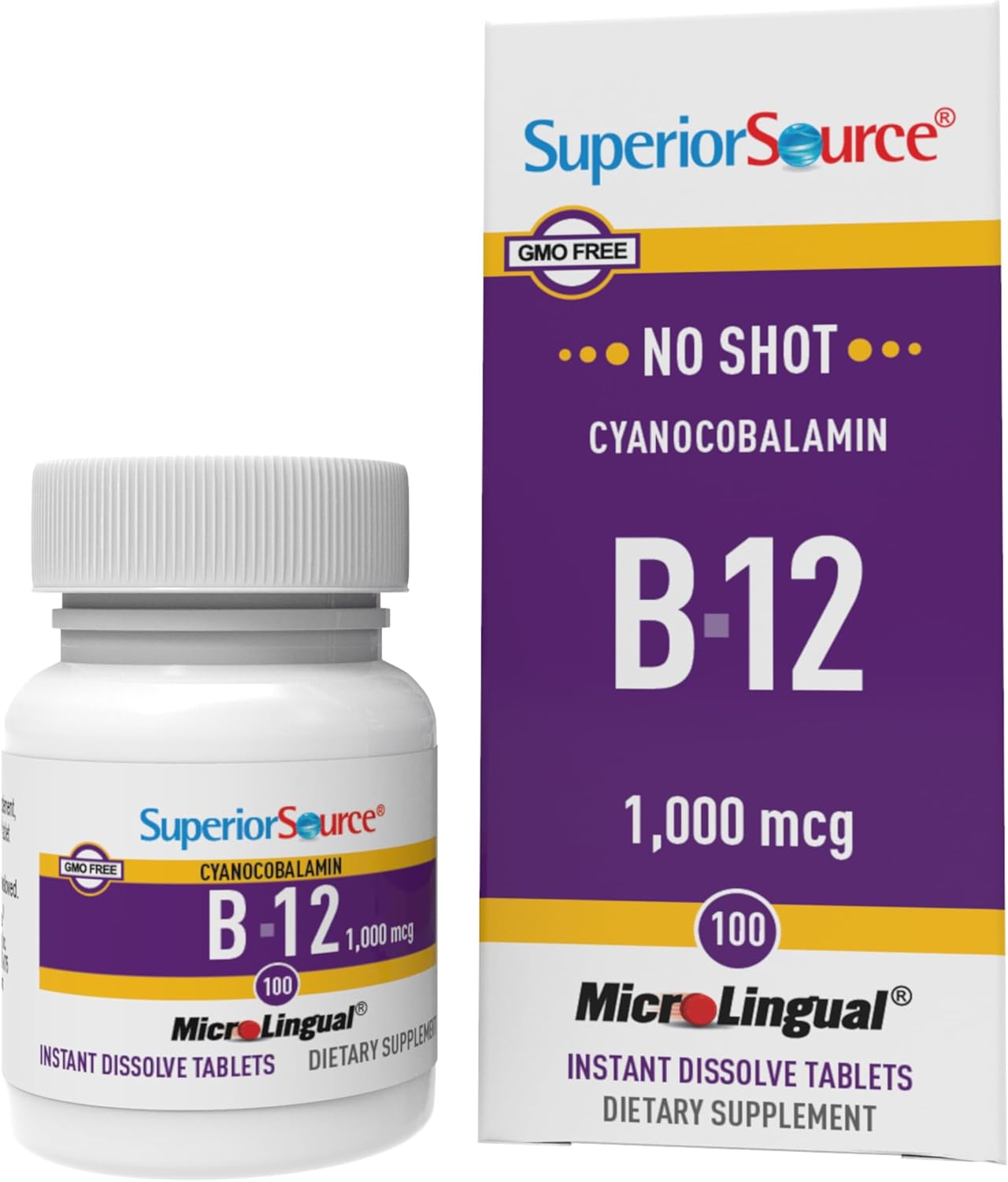 Superior Source No Shot Vitamin B12 1000 mcg - Sublingual Tablets, 100 Count - görsel 1