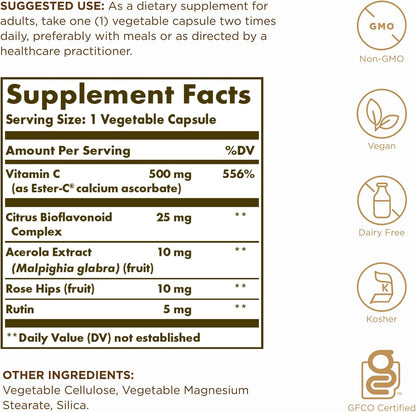 Solgar Ester-C Plus 500 mg Vitamin C (Ascorbate Complex) - 100 Vegetable Capsules (Pack of 2)