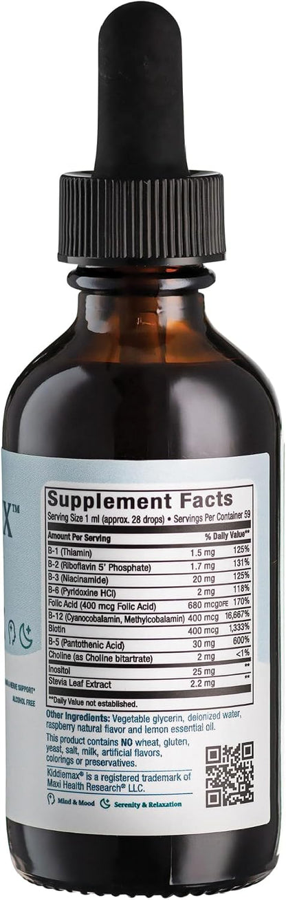Maxi Health Liquid Vitamin B Complex – 9 Essential B Vitamins with B1, B6, B12 (Methylcobalamin) – Contributes to Normal Energy Metabolism, Nervous System & Immune Function – Raspberry, 59 ml