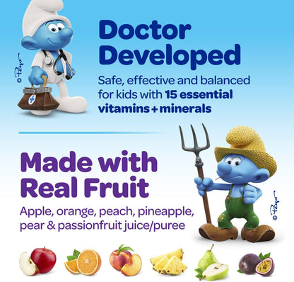The Smurfs Children's Multivitamin Gummies with 15 Daily Vitamins and Minerals for Growth & Development | Made with Real Fruit in a Smurf Berry Flavour | Delicious, Doctor Developed & Non-GMO Formula | 100 Gummies