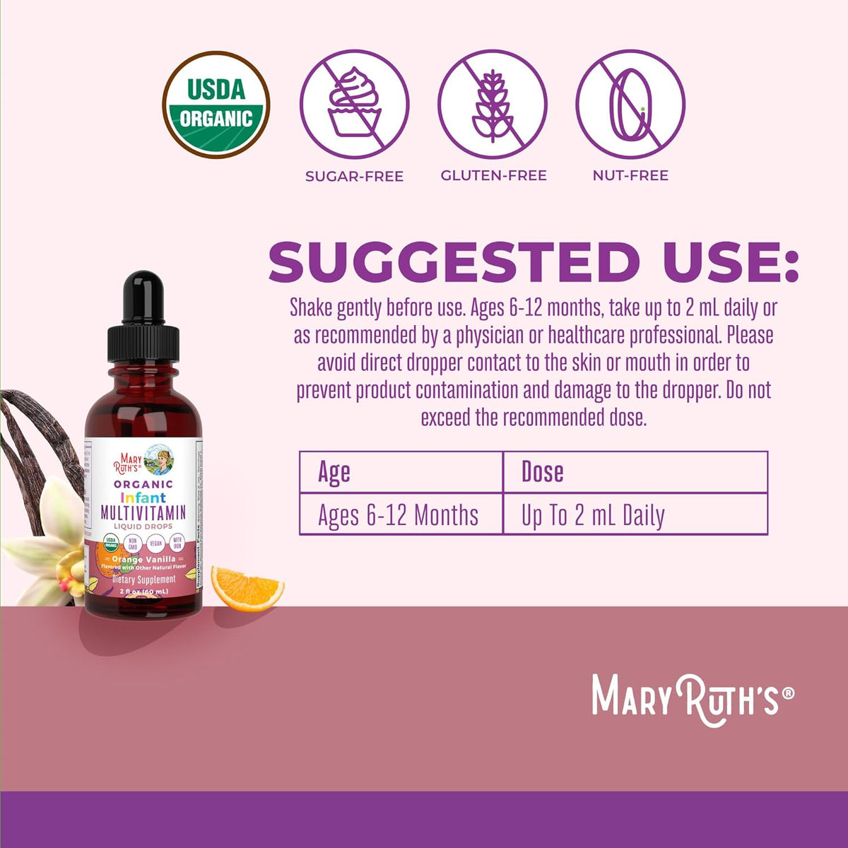 MARYRUTH'S Organics Multivitamin with Iron for Babies | USDA Organic | Liquid Drops for Infants 6–12 Months | Immune Support | Vegan | Non-GMO | Gluten-free | 60 ml - görsel 3