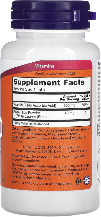 NOW Foods C-500 with Rose Hips, 100 Tablets