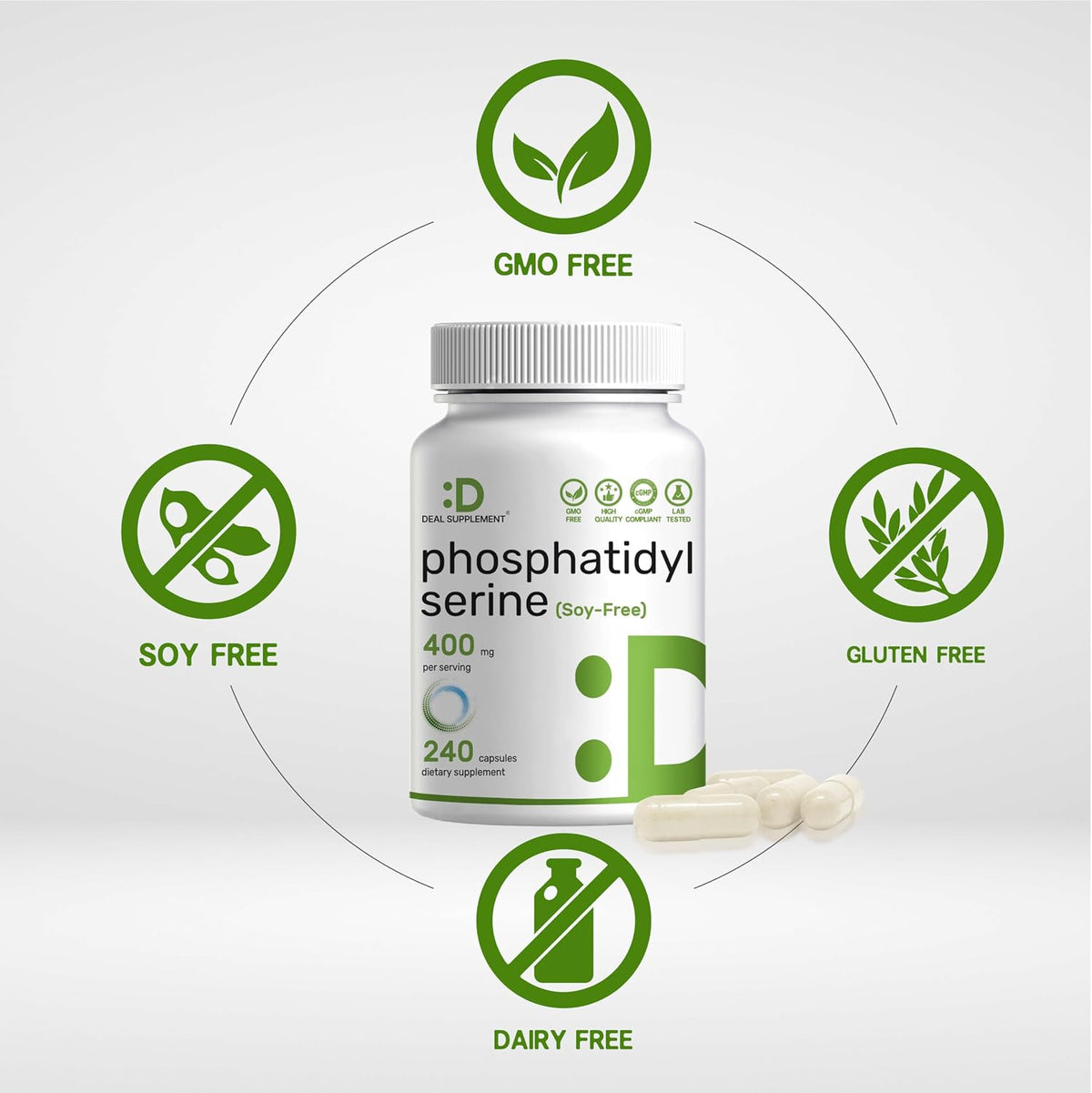 Phosphatidylserine Supplement - 400mg, 240 Capsules - Soya-free Sunflower Lecithin - görsel 3