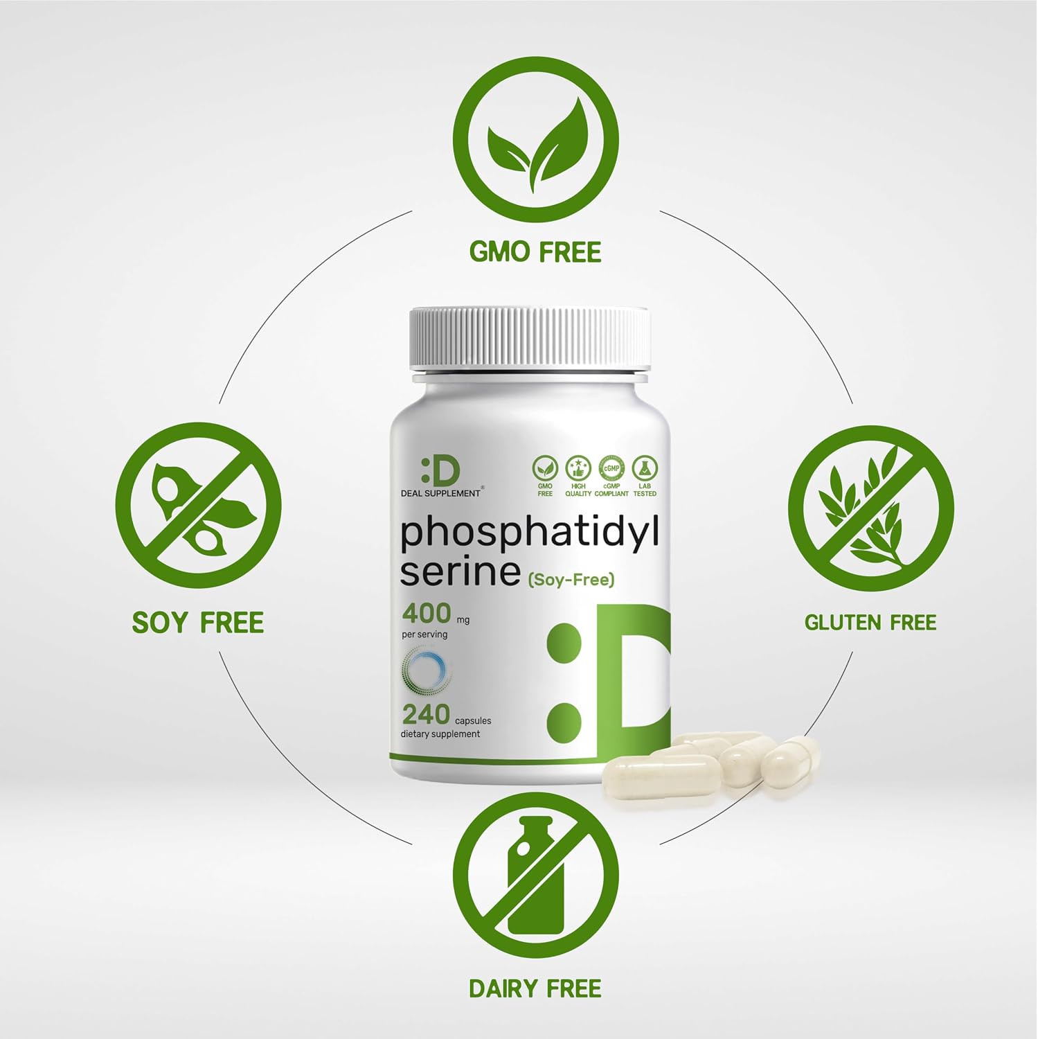 Phosphatidylserine Supplement - 400mg, 240 Capsules - Soya-free Sunflower Lecithin - görsel 3