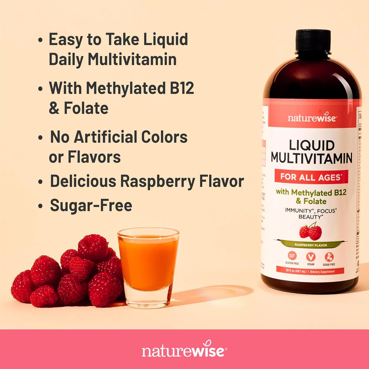NatureWise Liquid Multivitamin, Sugar-Free & Vegan, with Methylated B12 & Folate, 887 ml - görsel 3