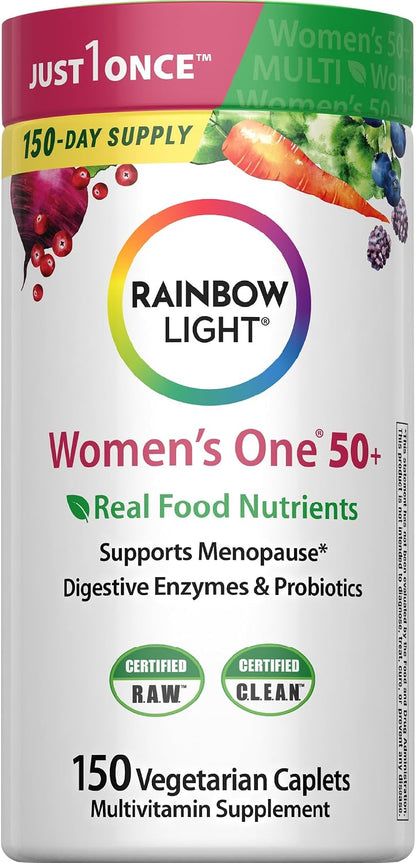 Rainbow Light Women's One + Multivitamin 50 Plus - 90 Tablets - Menopause Support with Real Food Nutrients, Digestive Enzymes & Probiotics