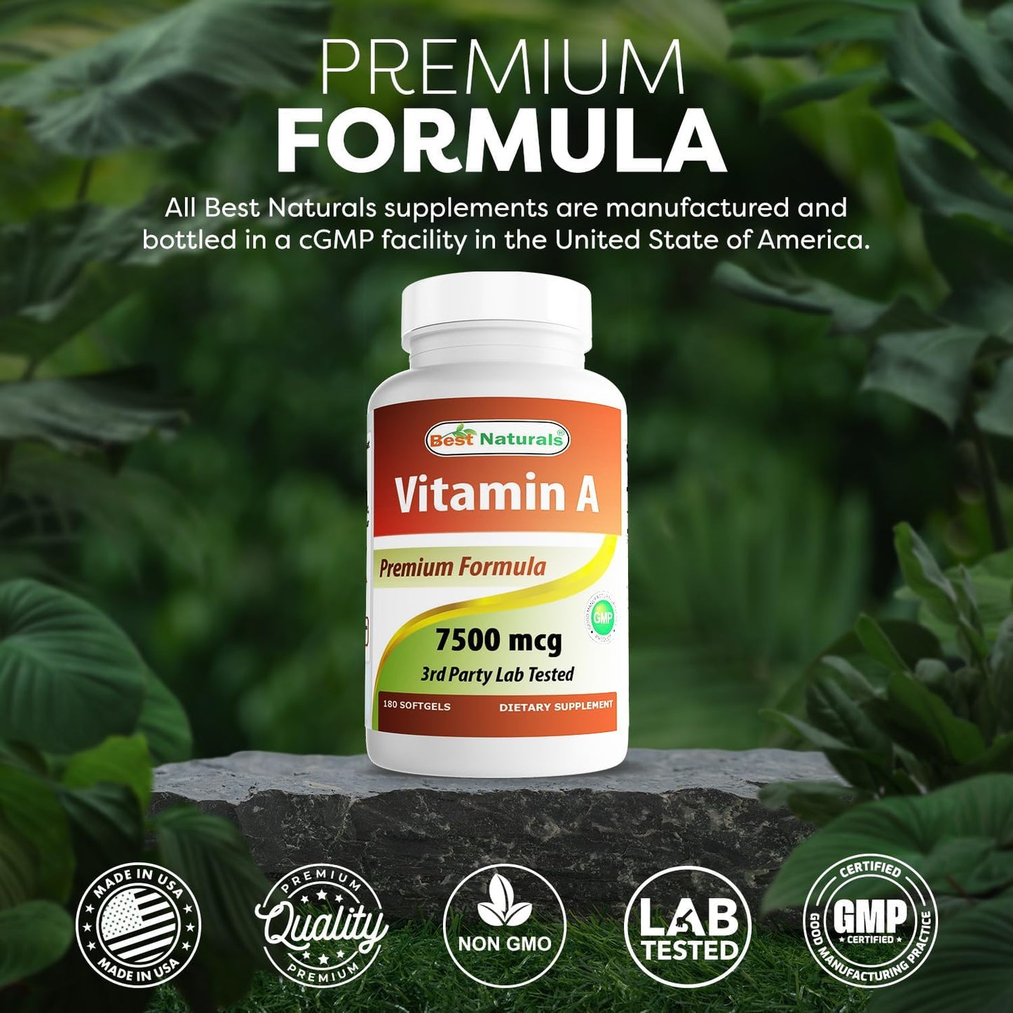 Best Naturals Vitamin A 25,000 IU (7,500 mcg), Non-GMO, 180 Softgels - görsel 5