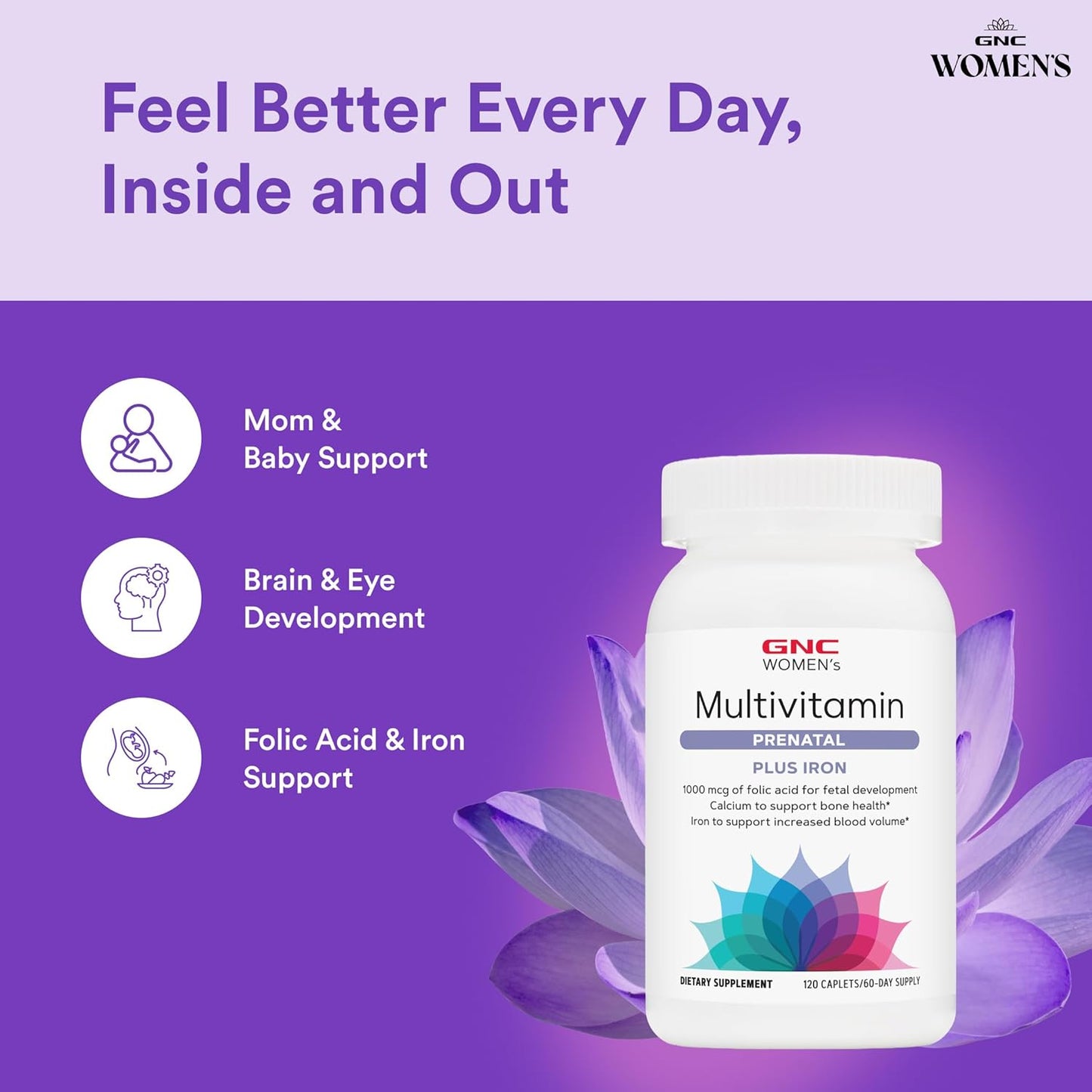 GNC Women's Prenatal Multivitamin Formula with Iron – 120 Caplets - görsel 3