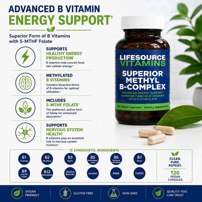 LifeSource Vitamins Superior Methyl-B Complex, 120 Capsules