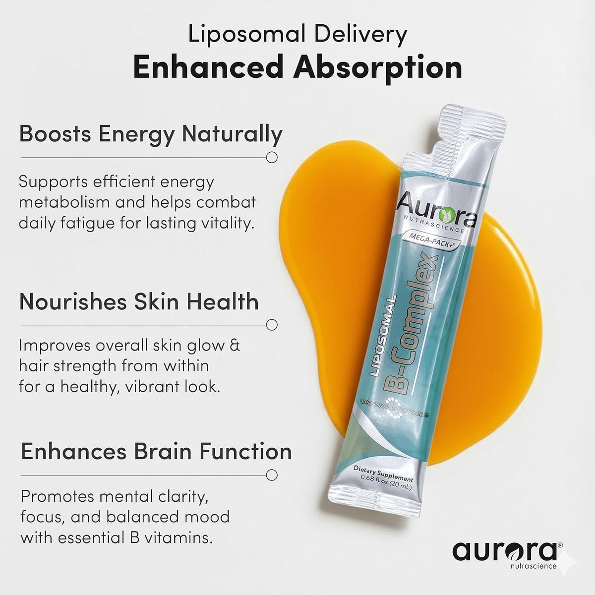 Aurora Nutrascience Mega-Liposomal B-Complex + Vitamin C – Orange, 10 Single Serve Packets - görsel 4