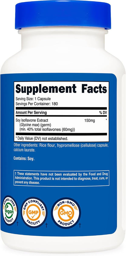Nutricost Soya Isoflavones 150mg, 180 Veggie Capsules - Gluten-free, Non-GMO, Vegan Friendly