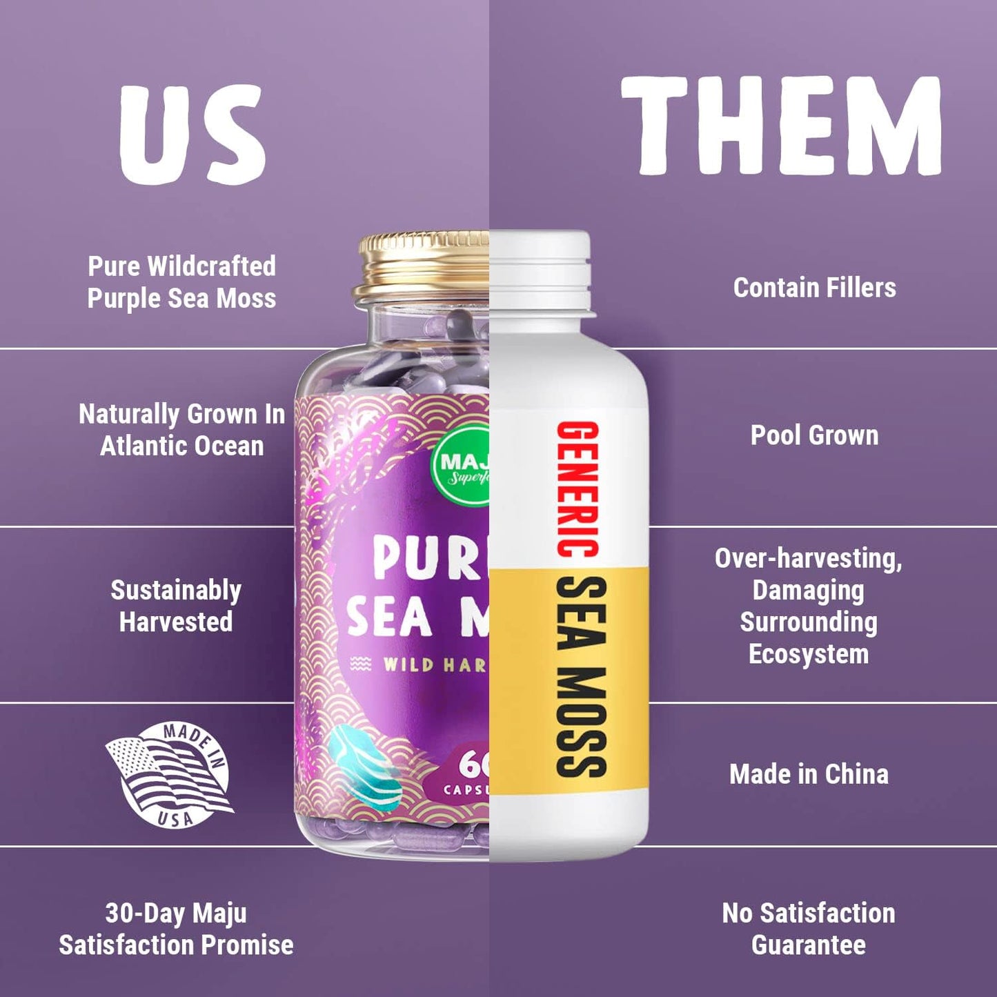 MAJU's Powerful Purple Sea Moss Capsules (60 ct) – Extra-Strength Purple Minerals, Wild Harvested Chondrus Crispus - görsel 5