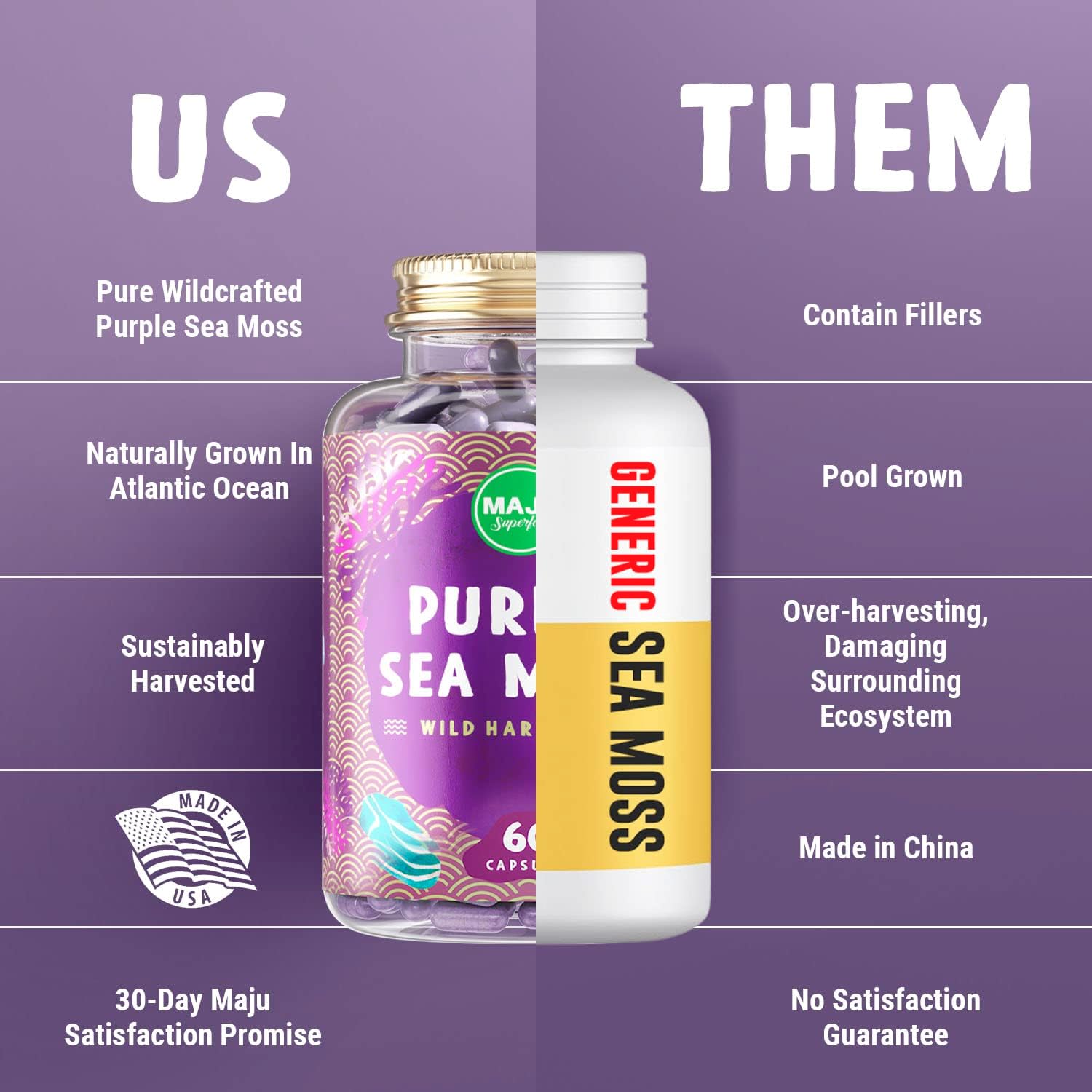 MAJU's Powerful Purple Sea Moss Capsules (60 ct) – Extra-Strength Purple Minerals, Wild Harvested Chondrus Crispus - görsel 5