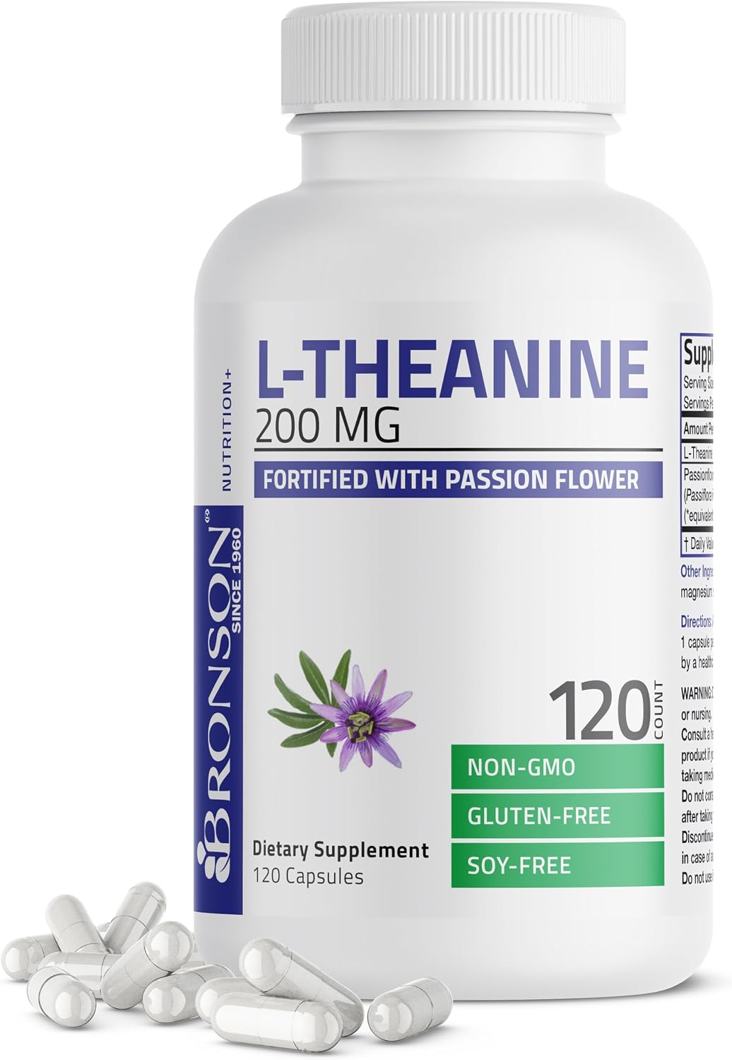 Bronson L-Theanine 200mg Double Strength with Passion Flower, 120 Capsules - görsel 1