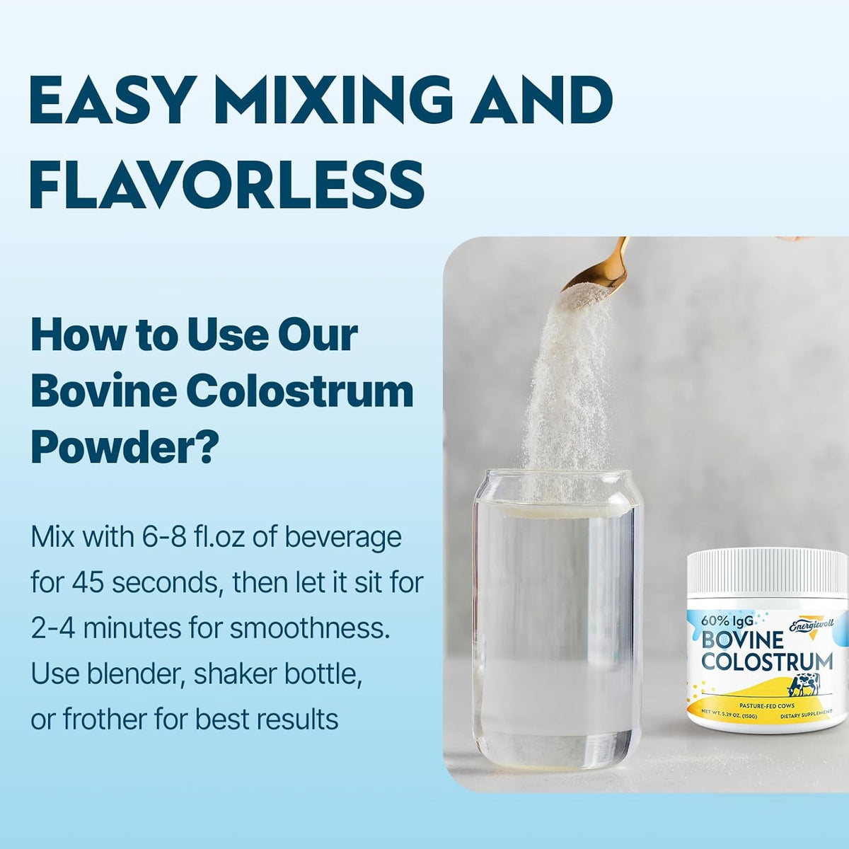 Energievoll Bovine Colostrum Food Supplement Powder - 60% IgG 3000 mg, Grass-Fed, Unflavoured (50 Servings) - görsel 5