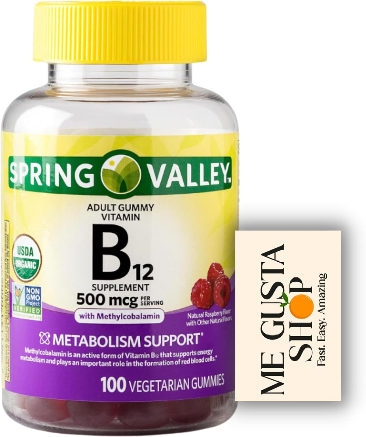 Spring Valley Vitamin B12 Gummies 500 mcg, Raspberry Flavour, 100 Count - görsel 1