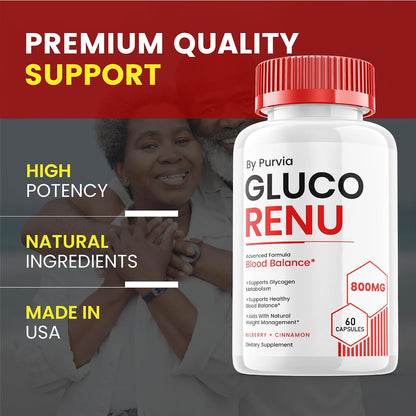 Gluco Renu - Advanced Formula Supplement, High Strength Capsules for Overall Wellbeing Support (60 Capsules)