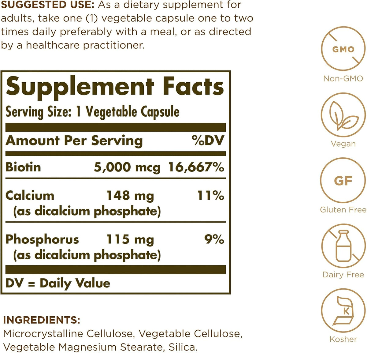 Solgar Biotin 5000 mcg - 100 Vegetable Capsules - Contributes to Normal Skin, Nails & Hair - görsel 2