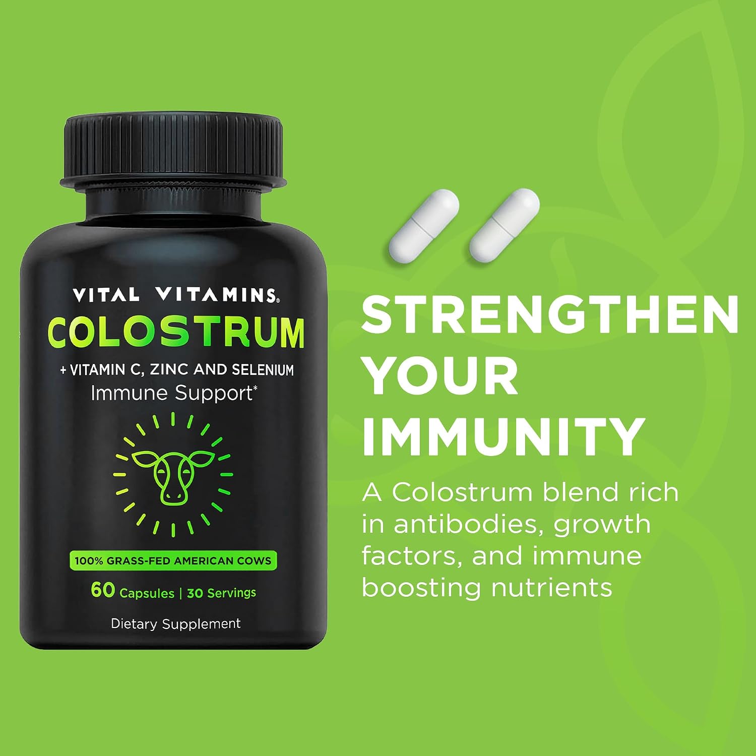 Vital Vitamins Colostrum Supplement - Vitamin C, Zinc & Selenium - Grass-Fed - 60 Capsules - görsel 2