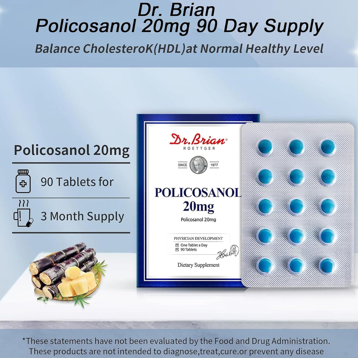 Dr. Brian Policosanol 20mg | Heart & Cholesterol Health Food Supplement - 90 Vegan Tablets - görsel 5