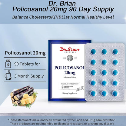 Dr. Brian Policosanol 20mg | Heart & Cholesterol Health Food Supplement - 90 Vegan Tablets