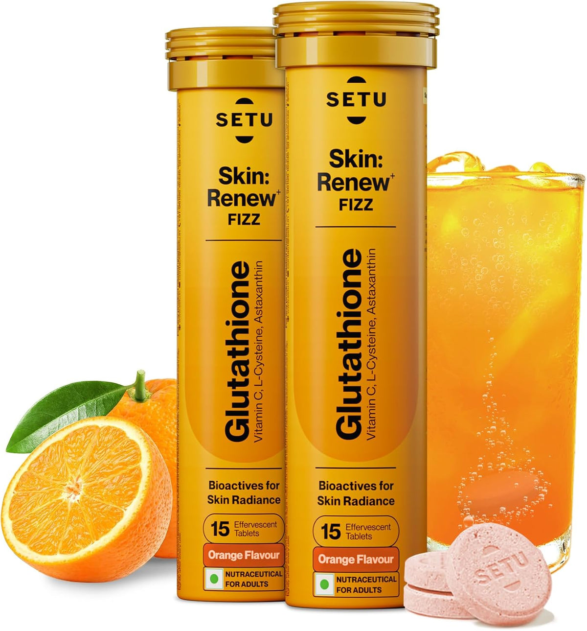 SETU Skin Renew Glutathione with Vitamin C Effervescent Tablets, Sugar-Free Orange, 30 Effervescent Tablets - görsel 1