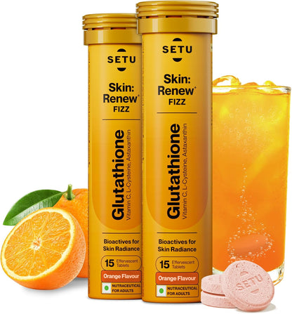 SETU Skin Renew Glutathione with Vitamin C Effervescent Tablets, Sugar-Free Orange, 30 Effervescent Tablets