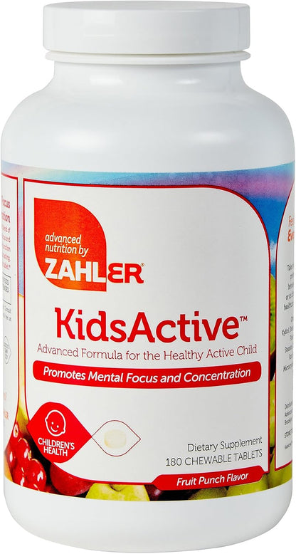 Zahler KidsActive, Kids Chewable Concentration Formula, All Natural Children’s Supplement Supporting Concentration, Certified Kosher, 180 Fruit Punch Flavoured Tablets