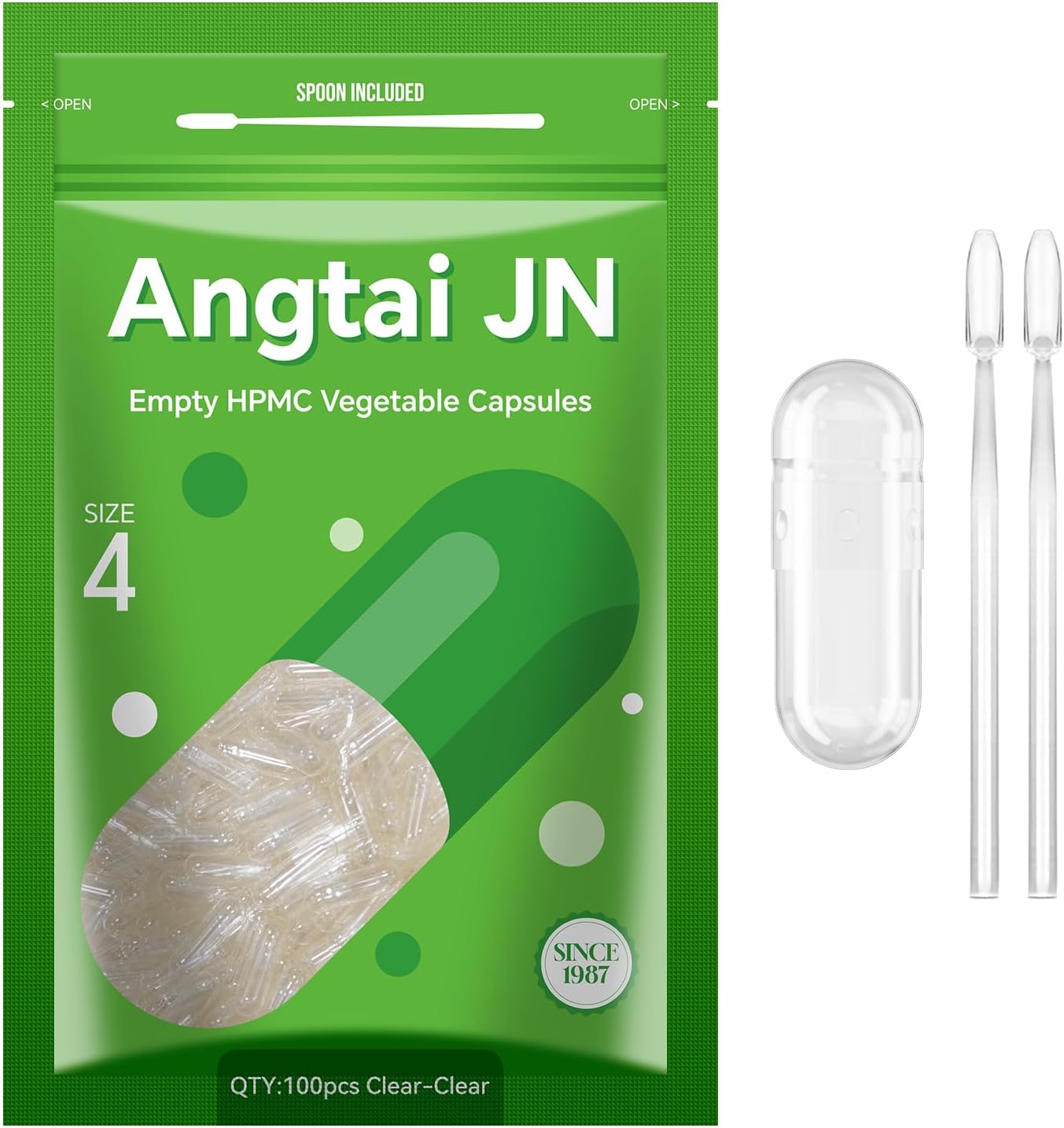 Size 4 Empty Capsules - 100 Pack Clear Vegan Capsules with Filling Kit - görsel 1