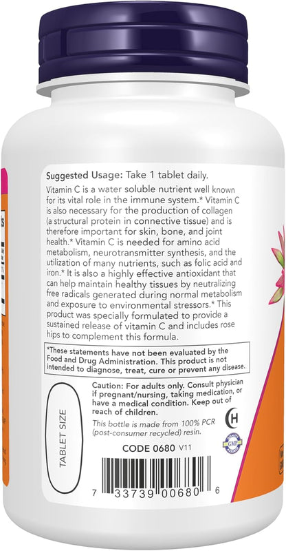 NOW Foods Vitamin C-1000 with Rose Hips, Sustained Release, 100 Tablets