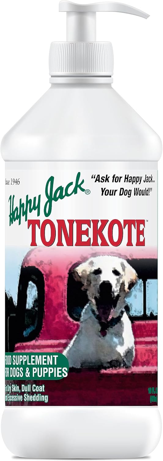 Happy Jack Tonekote Dog Skin & Coat Supplement, Oil for Dogs with Essential Fatty Acids & Vitamins for Itch Relief, Hot Spots, Dull Coat, Dry Skin, Excessive Shedding, 473 ml