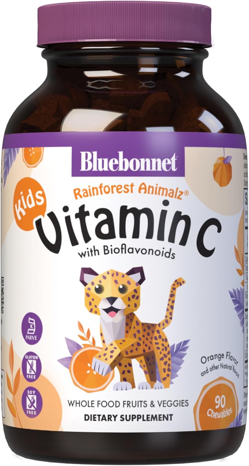 Bluebonnet Nutrition Rainforest Animalz Vitamin C Animal Shape Chewable Tablets, 250mg, Orange Flavour, 90 Count - görsel 1