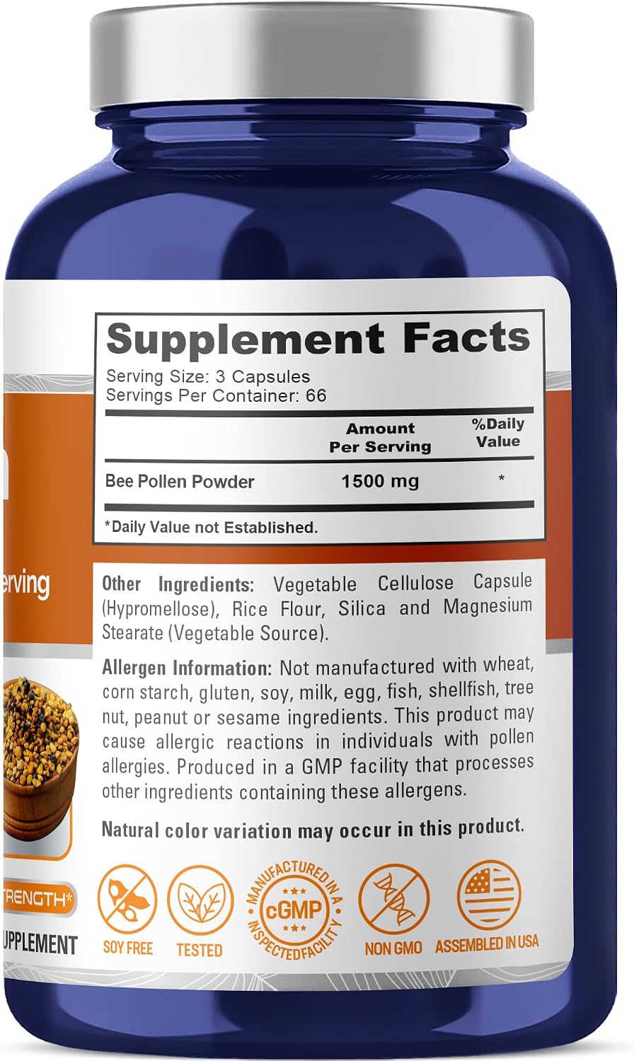 NusaPure Bee Pollen 1500mg - 200 Vegetable Capsules - görsel 3