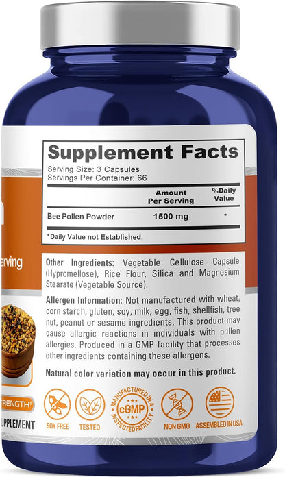NusaPure Bee Pollen 1500mg - 200 Vegetable Capsules