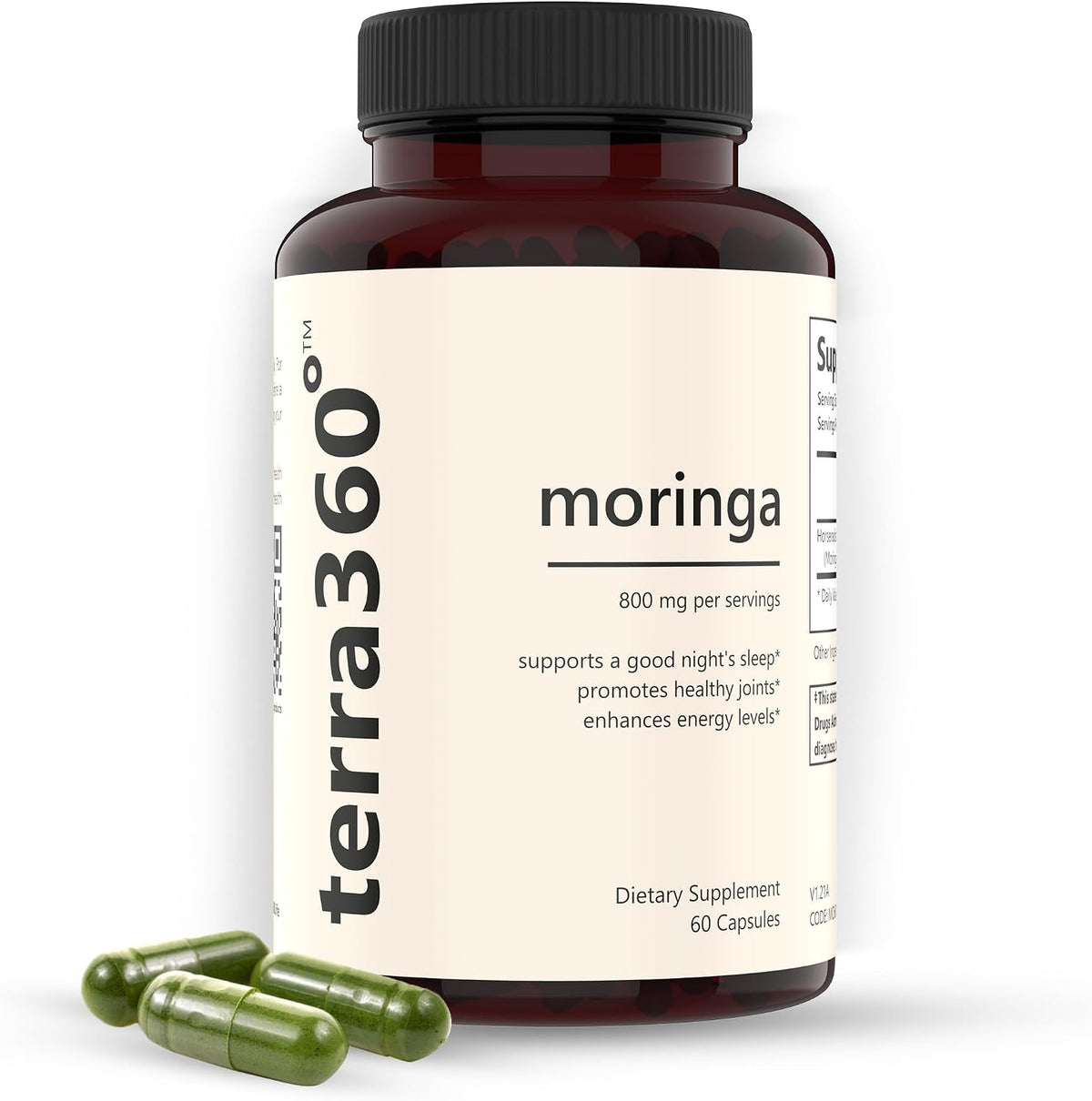 Natural Moringa Leaf Powder Capsules - 800mg, Vegan, Non-GM, 3rd-Party Tested, Gluten-free, 60 Capsules - görsel 1