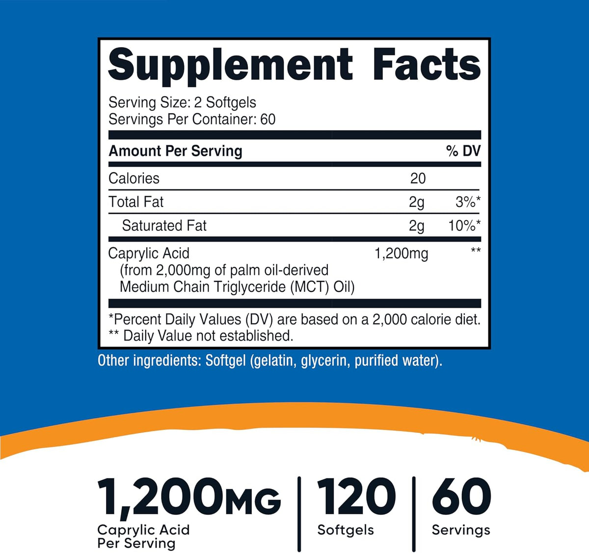 Nutricost Caprylic Acid 1200mg, 120 Soft gel capsules - görsel 2