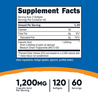 Nutricost Caprylic Acid 1200mg, 120 Soft gel capsules