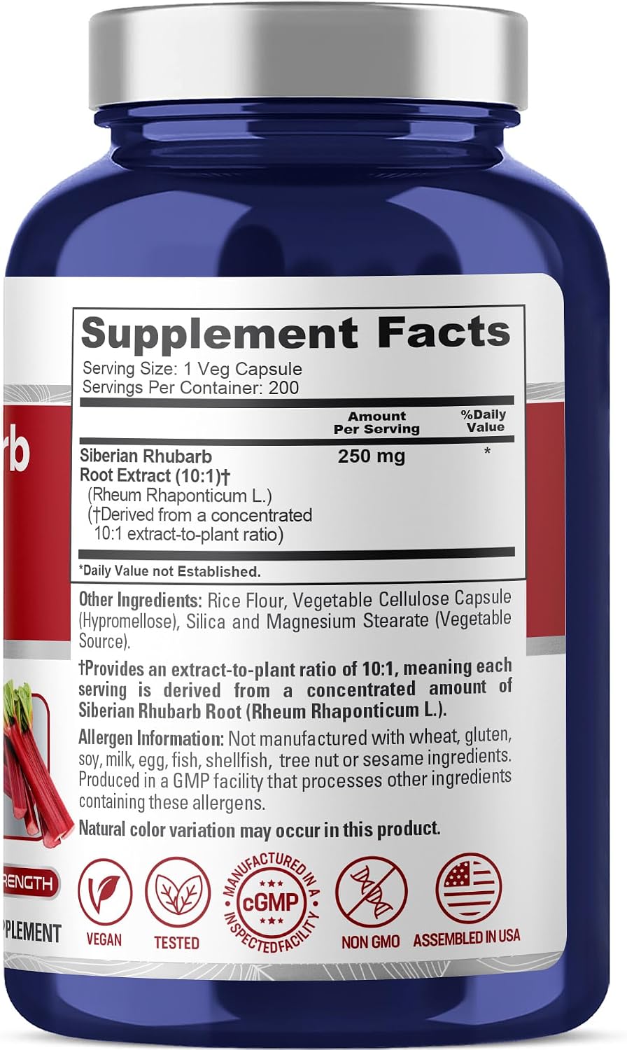 NusaPure Siberian Rhubarb, 250 mg, 200 Vegan Capsules (Non-GMO, Vegan) - görsel 2
