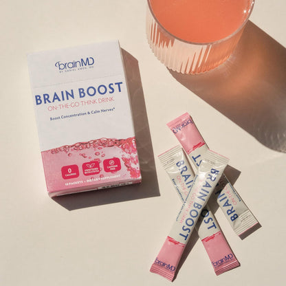 BRAINMD Dr Amen Brain Boost On The Go – 10 Packets, Berry Flavour – Nootropic Drink Powder