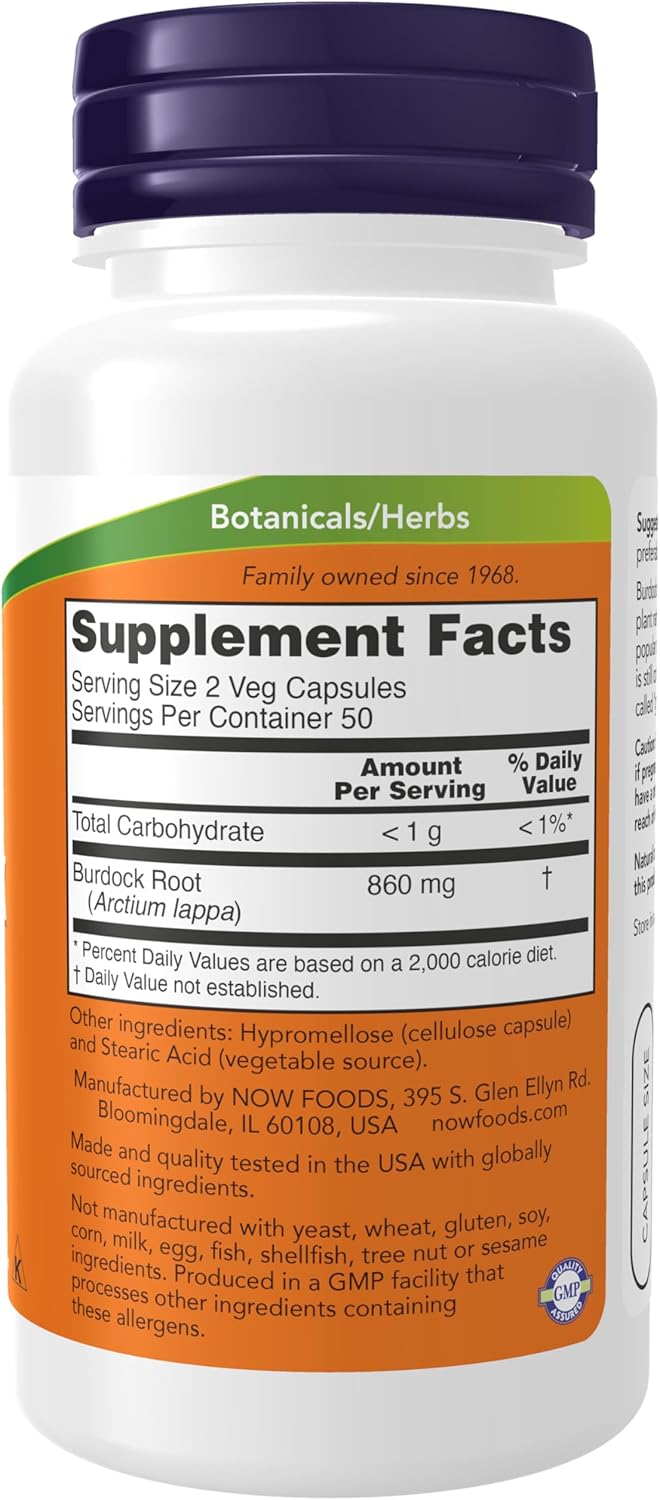 NOW Foods Burdock Root (Arctium lappa) 430 mg, Herbal Food Supplement, 100 Vegan Capsules - görsel 2