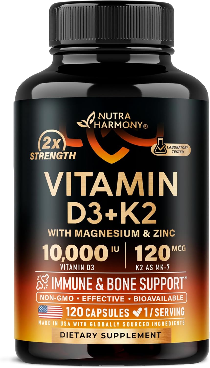 Vitamin D3 10,000 IU & K2 MK-7 with Magnesium, Zinc, Vitamin C, B12 – 240 Capsules - görsel 9