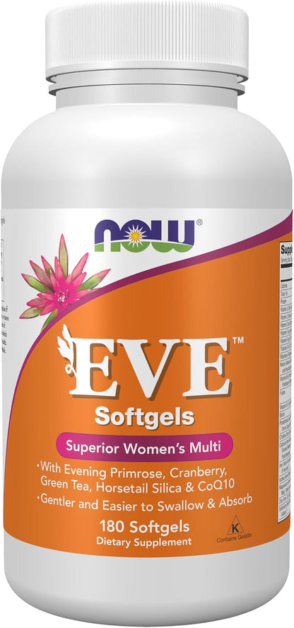 NOW Foods Supplements, Eve™ Women's Multivitamin with Evening Primrose, Cranberry, Green Tea, Horsetail Silica & CoQ10, 90 Softgels