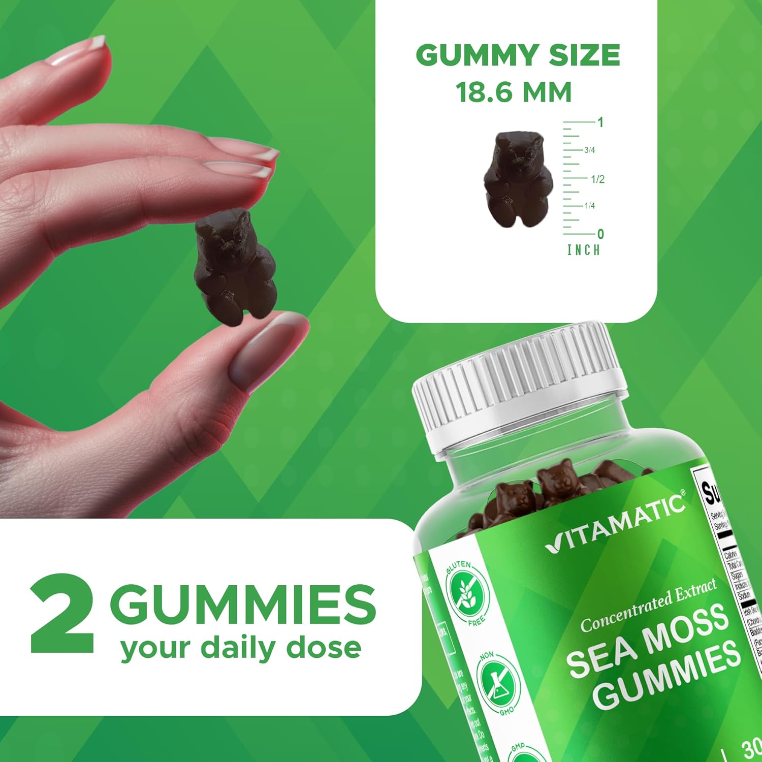 Vitamatic Irish Sea Moss Gummies with Bladderwrack & Burdock Root, Vegan, Non-GM, 120 Count - görsel 4