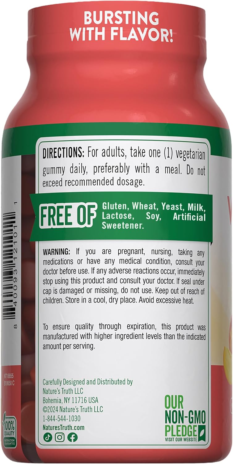 Nature's Truth Vitamin D3 Gummies, 5000 IU - 120 Gummies, Vegetarian, Non-GMO, Gluten-Free, Natural Peach Flavour - görsel 7