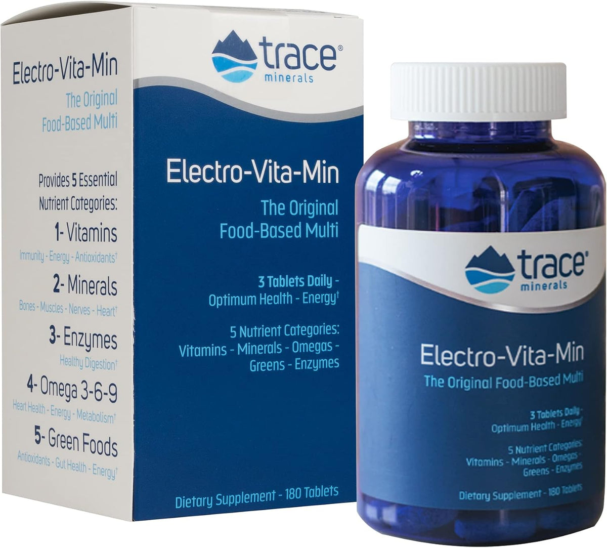 Trace Minerals Electro-Vita-Min – Food-Based Multivitamin with Omega 3-6-9, 180 Tablets - görsel 1