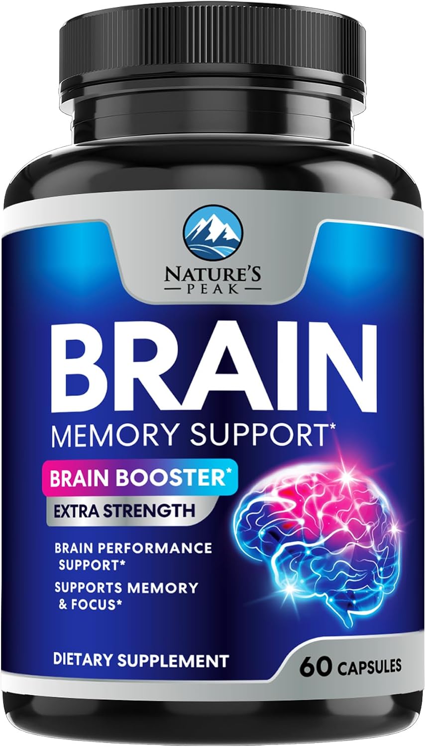 Nature's Peak Brain Memory Supplement – Nootropic Cognitive Support with Bacopa, Phosphatidylserine & DMAE, 60 Capsules - görsel 1