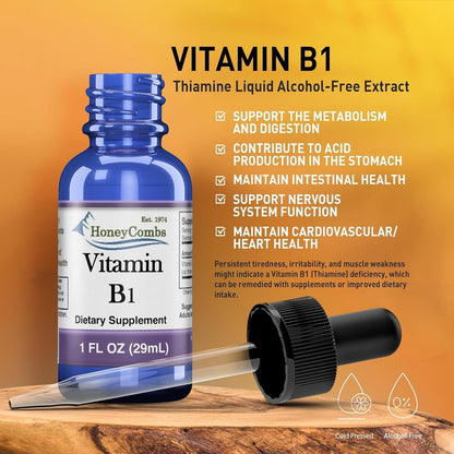 Vitamin B1 (Thiamine) Drops - High Potency Liquid - Vegan, Alcohol-Free, Non-GMO - Supports Energy, Digestion & Nervous System, 30ml