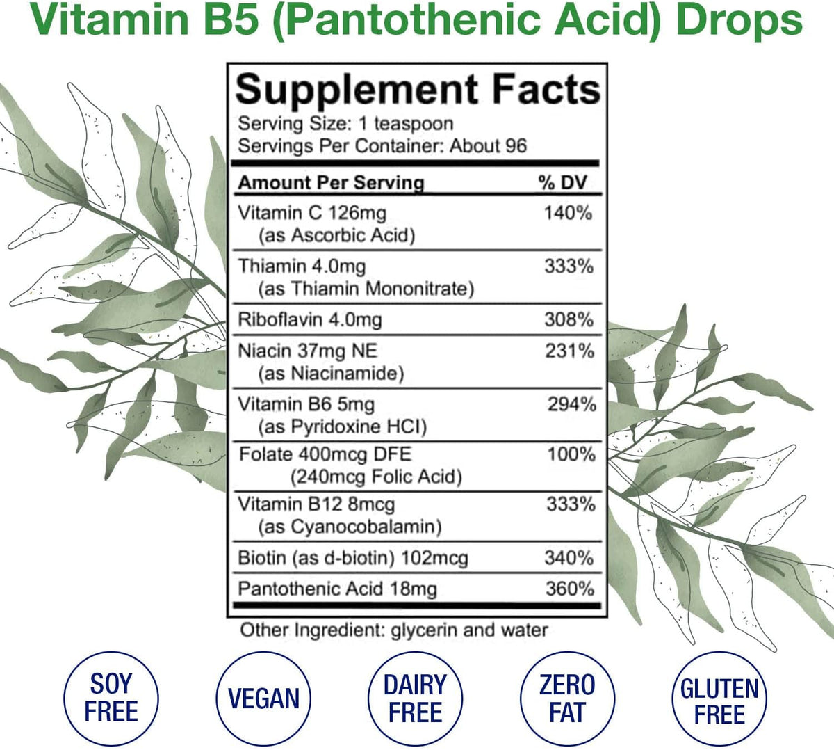 HoneyCombs Vitamin B5 Liquid Drops - Pantothenic Acid Supplement, 473 ml (16 fl oz) | 500% DV, Vegan, Fast Absorbing - görsel 4