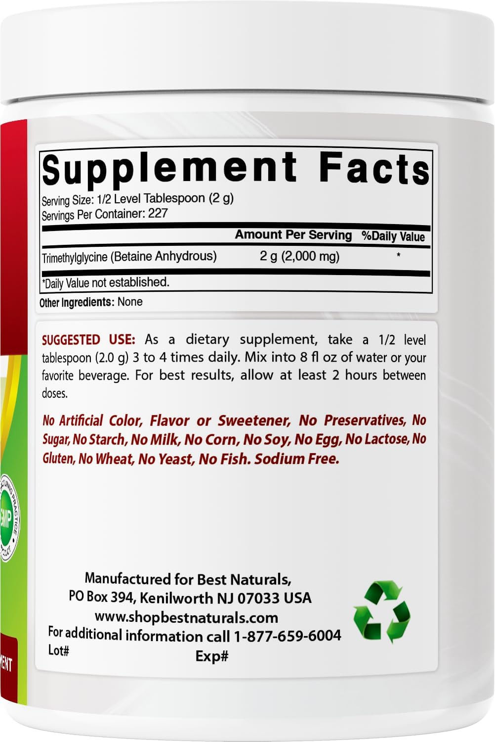 Best Naturals Betaine Anhydrous Trimethylglycine (TMG) Pure Powder - görsel 6