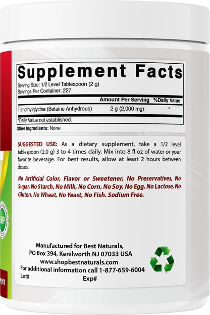 Best Naturals Betaine Anhydrous Trimethylglycine (TMG) Pure Powder